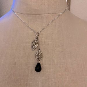 Silver and black leaf necklace